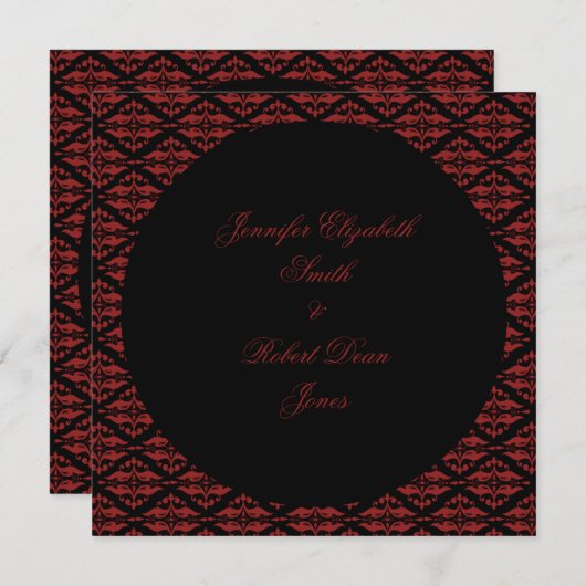 Rood en Zwart Damast Gotische Bruiloft Uitnodiging (Voorkant / Achterkant)