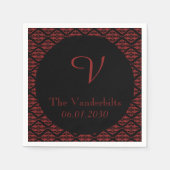 Rood en Zwart Damast Monogram Bruiloft Servetten (Voorkant)