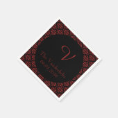 Rood en Zwart Damast Monogram Bruiloft Servetten (Hoek)