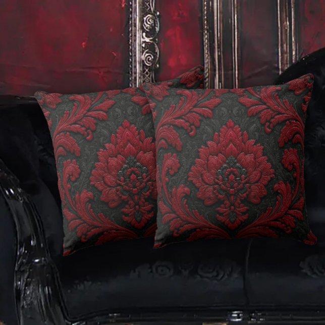 Rood en zwart damast patroon kussen (Creator heeft geüpload)
