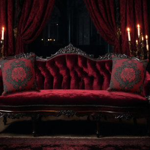 Rood en Zwart Damast Patroon Kussen