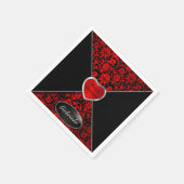 Rood en zwart damast | personaliseren servet (Hoek)