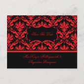 Rood en zwart Damast Save The Date Aankondigingskaart (Voorkant)
