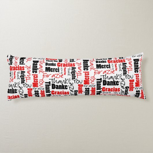 Rood en zwart DANK U Woordwolk Lichaamskussen (Achterkant)