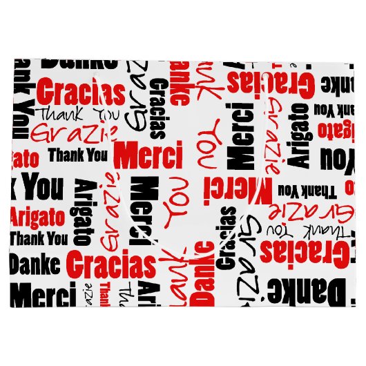 Rood en zwart — dank u Word Cloud Large Cadeautasje (Achterkant)