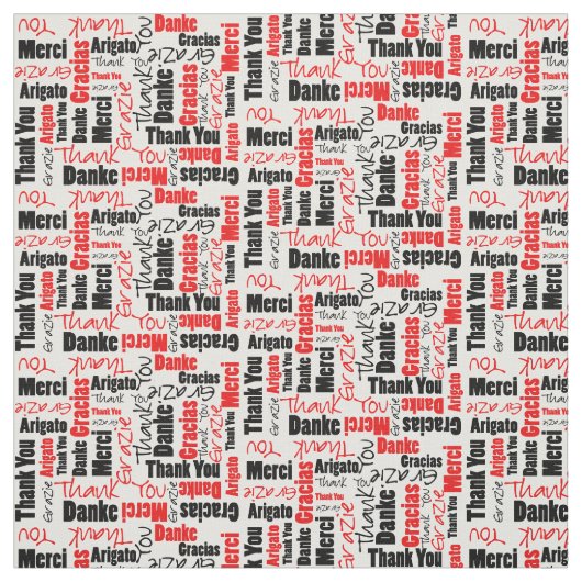 Rood en zwart — dank u Word Cloud Stof (Swatch)