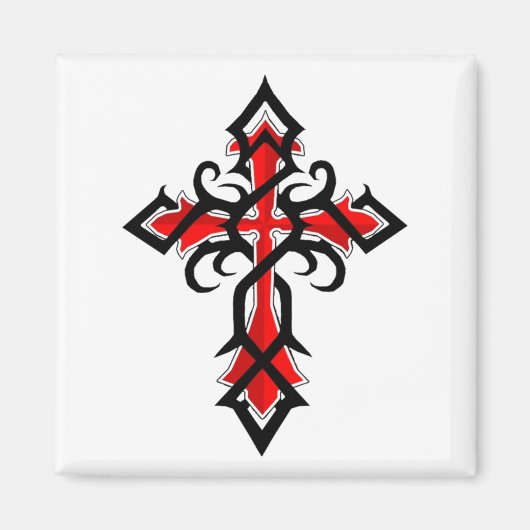 Rood en Zwart Decoratief Jezus Christus Kruis Magneet (Voorkant)