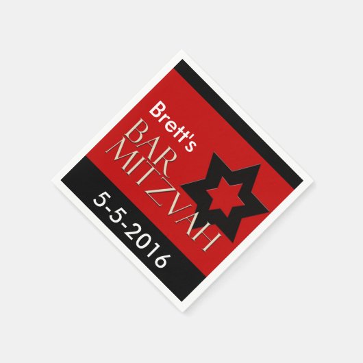 Rood en zwart Designer Bar Mitswa servetten (Hoek)