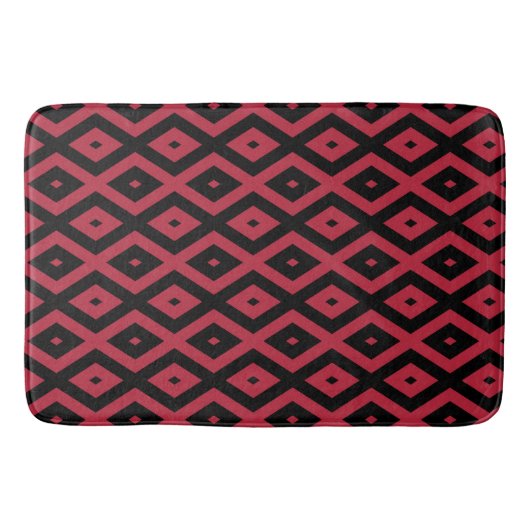 Rood- en zwart diamantpatroon badmat (Voorkant)