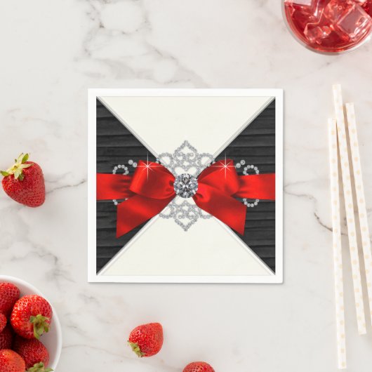 Rood en Zwart Diamond Bow Party Servetten (Insitu)
