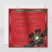 Rood en zwart Diamond Bowed Invite Kaart (Achterkant)