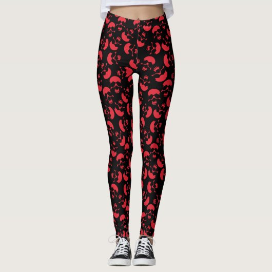 Rood en zwart, donkerder, esthetisch schedel Patro Leggings (Voorkant)