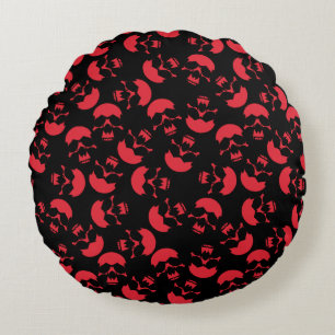 Rood en zwart, donkerder, esthetisch schedel Patro Rond Kussen