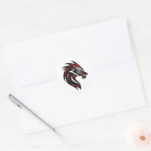 Rood en zwart Dragon Head Portret Ronde Sticker (Envelop)
