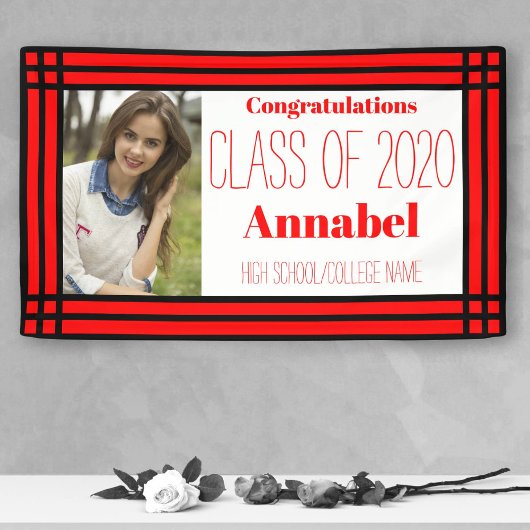 Rood en zwart één foto Geometrisch Afstudeerder Spandoek