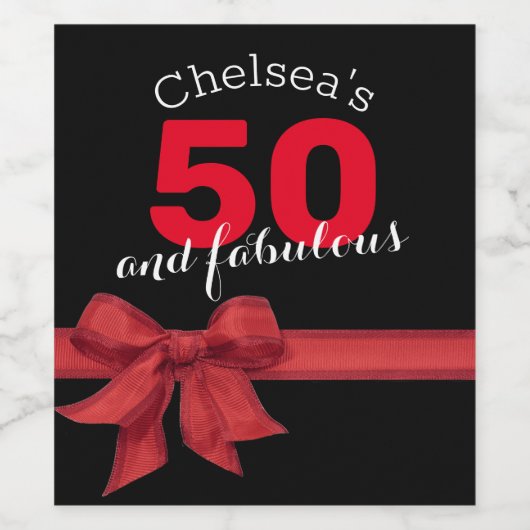 Rood en Zwart Elegant 50 En Fabulous Verjaardag Pa Wijn Etiket (Enkel label)
