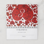 Rood en Zwart Elegant Harten en Rozen Bruiloft Plaatskaartje (Buitenkant ongevouwen)