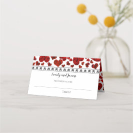 Rood en Zwart Elegant Harten en Rozen Bruiloft Plaatskaartje