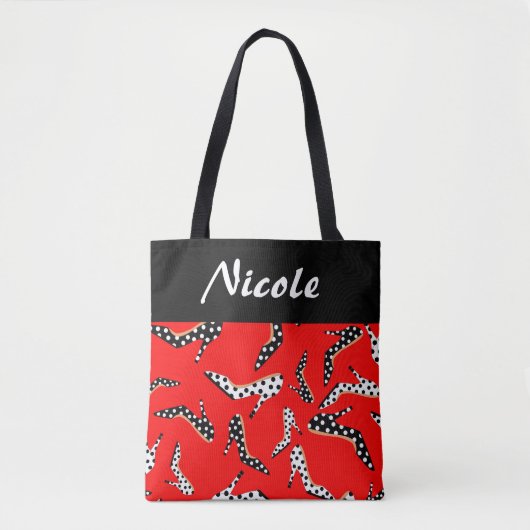 Rood en Zwart Elegant Hoge Hakken Tote Bag (Voorkant)