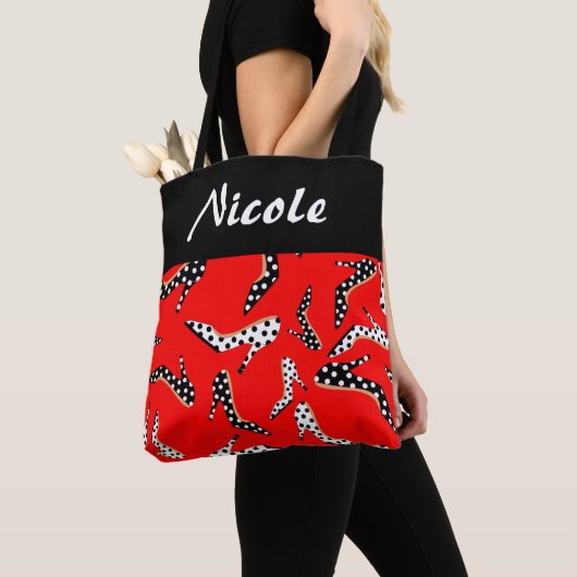 Rood en Zwart Elegant Hoge Hakken Tote Bag (Dichtbij)