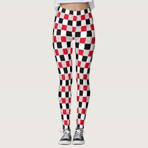 Rood en zwart en wit modern abstract geruit leggings
