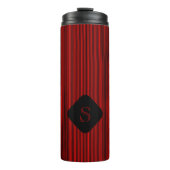 Rood en zwart fijn verticaal gestreept monogram thermosbeker (Voorkant)