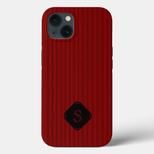 Rood en zwart fijne verticale strepen monogram Case-Mate iPhone case