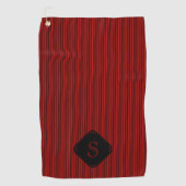 Rood en zwart fijne verticale strepen monogram golfhanddoek (Voorkant)