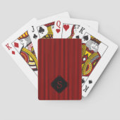 Rood en zwart fijne verticale strepen monogram pokerkaarten (Achterkant)