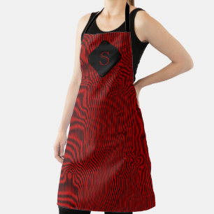 Rood en zwart fijne verticale strepen monogram schort