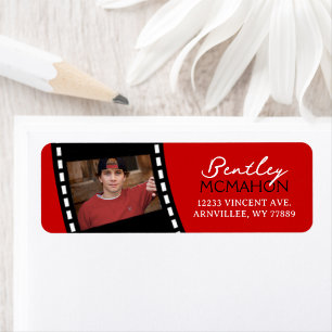 Rood en Zwart Filmstrip Foto Retouradres Etiket