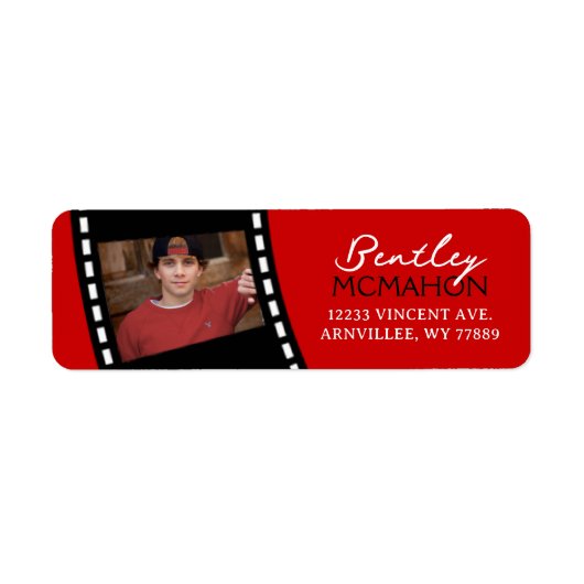 Rood en Zwart Filmstrip Foto Retouradres Etiket (Voorkant)