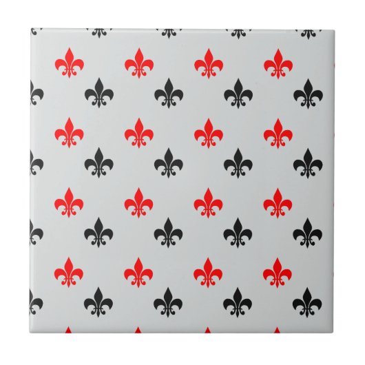 Rood en zwart Fleur de Lis Tegeltje (Voorkant)