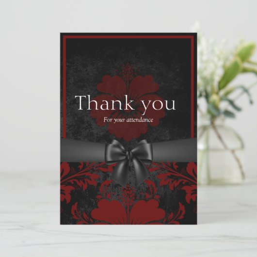 Rood en zwart floral bedankt je kaart (Staand voorkant)