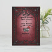Rood en zwart Floral Gothic Halloween Wedding Kaart (Staand voorkant)
