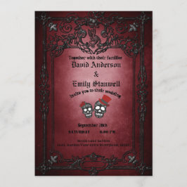 Rood en zwart Floral Gothic Halloween Wedding Kaart