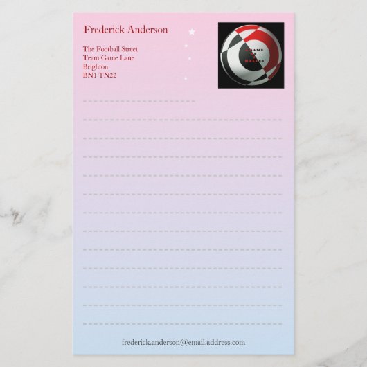 Rood en zwart Football Briefpapier (Voorkant)