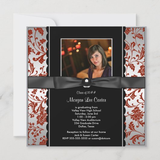 Rood en Zwart Foto Afstudeer Aankondiging (Voorkant)