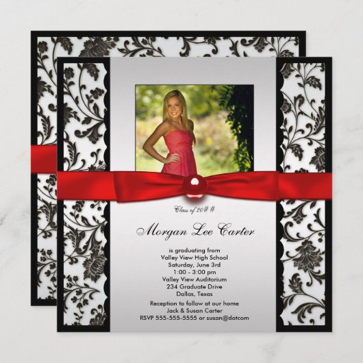 Rood en zwart foto Afstuderen aankondiging (Voorkant / Achterkant)