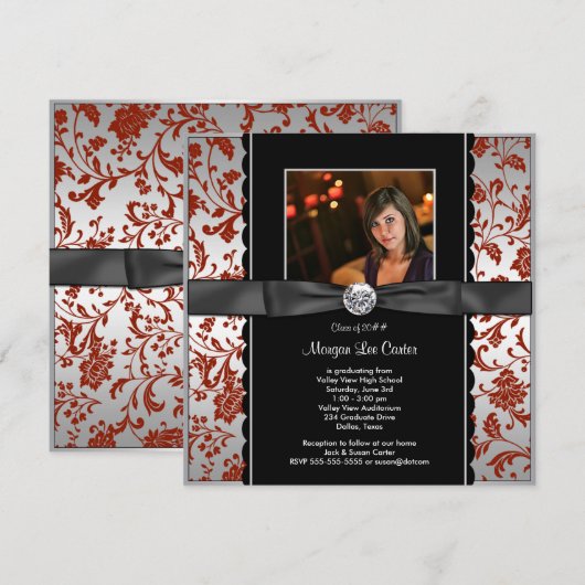 Rood en Zwart Foto Afstuderen Aankondiging (Voorkant / Achterkant)
