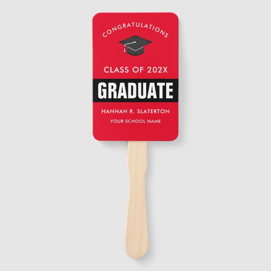 Rood en zwart foto Afstuderen Handje Fan Handwaaier (Voorkant)