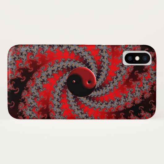 Rood en zwart Fractal Yin-Yang iPhone Case (Achterkant (horizontaal))