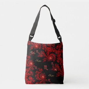 Rood en zwart, fractal Zodiac Sign Scorpio Bag Crossbody Tas