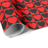 Rood en zwart gebarsten patroon met hart cadeaupapier (Rol Hoek)