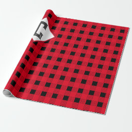 Rood en zwart gebuffel Monogram initiaal klassiek Cadeaupapier