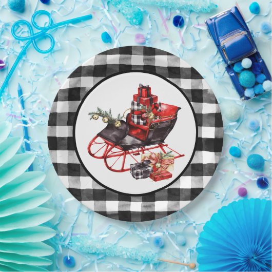 Rood en zwart gebuffellazen en verpakkingsgrootten papieren bordje (Feest)