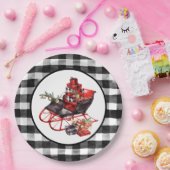 Rood en zwart gebuffellazen en verpakkingsgrootten papieren bordje (Feest)