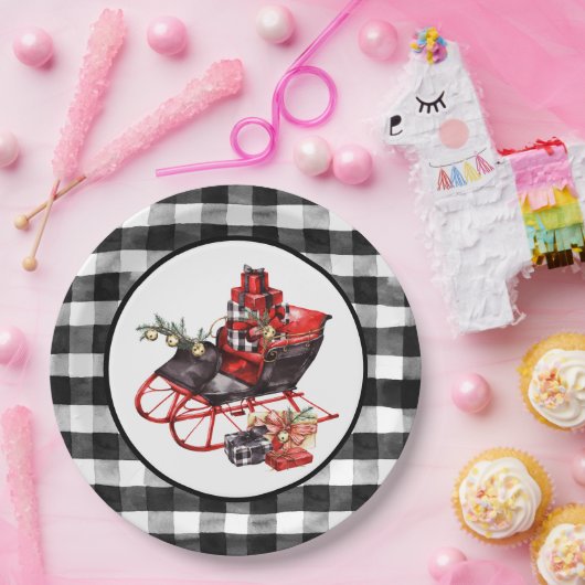 Rood en zwart gebuffellazen en verpakkingsgrootten papieren bordje (Feest)