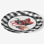 Rood en zwart gebuffellazen en verpakkingsgrootten papieren bordje (Gekanteld)