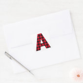 Rood en zwart gebundeld cheque A-monogram Vierkante Sticker (Envelop)